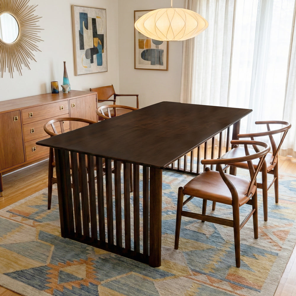 Ariel Solid Wood Rectangular Dining Table with Ribbed Slab Legs – Walnut Finish | MidinMod