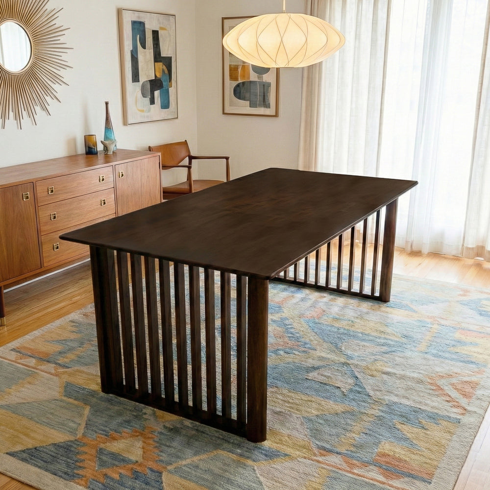 Ariel Solid Wood Rectangular Dining Table with Ribbed Slab Legs – Walnut Finish | MidinMod