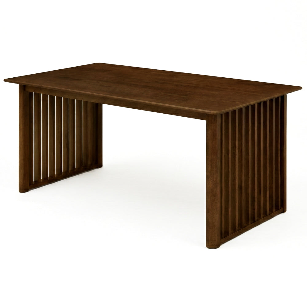 Ariel Solid Wood Rectangular Dining Table with Ribbed Slab Legs – Walnut Finish | MidinMod