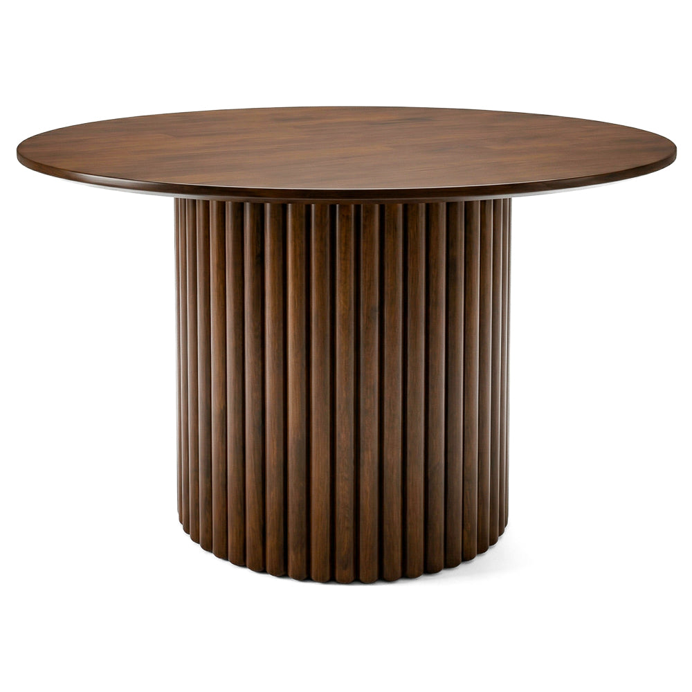Ariel Round Solid Wood Dining Table with Ribbed Pedestal Base | MidinMod