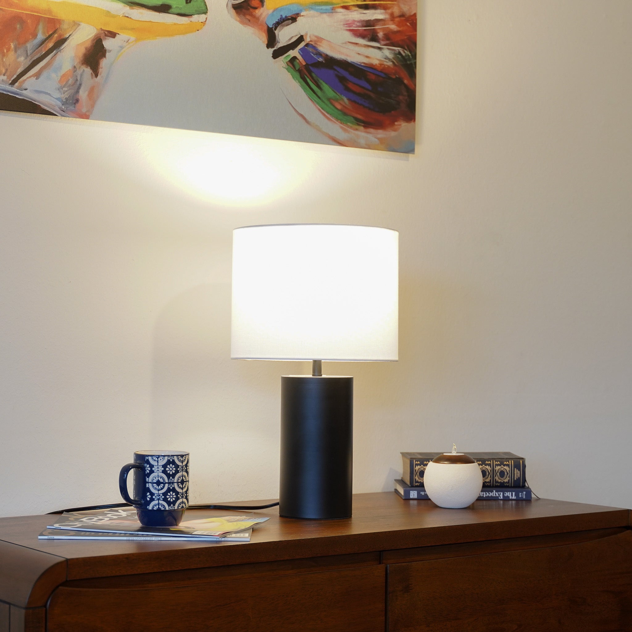 Aura Black Table Lamp with On/Off Switch Black Block Base