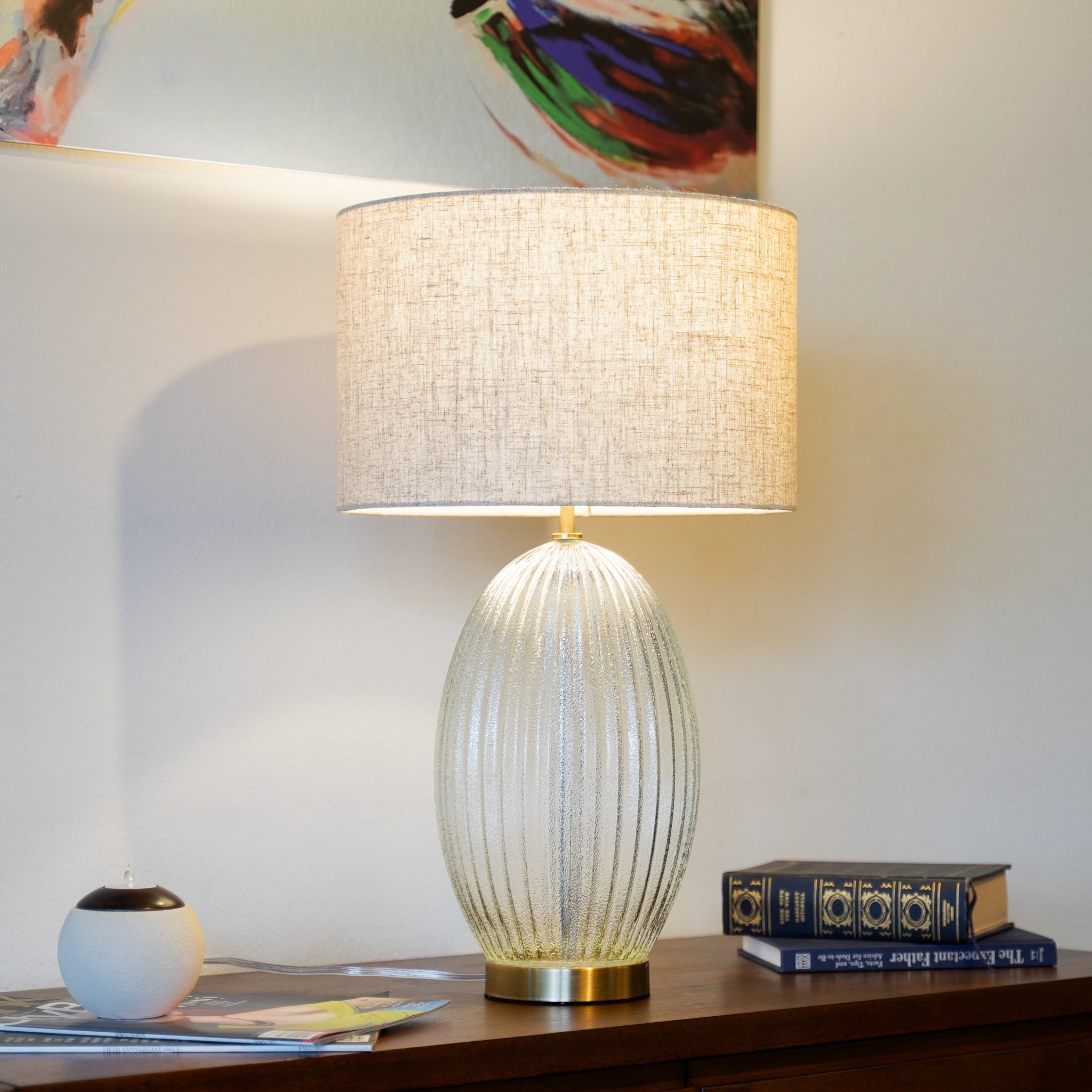  Aurora Table Lamp – Elegant Glass - Golden Base Design - MidinMod