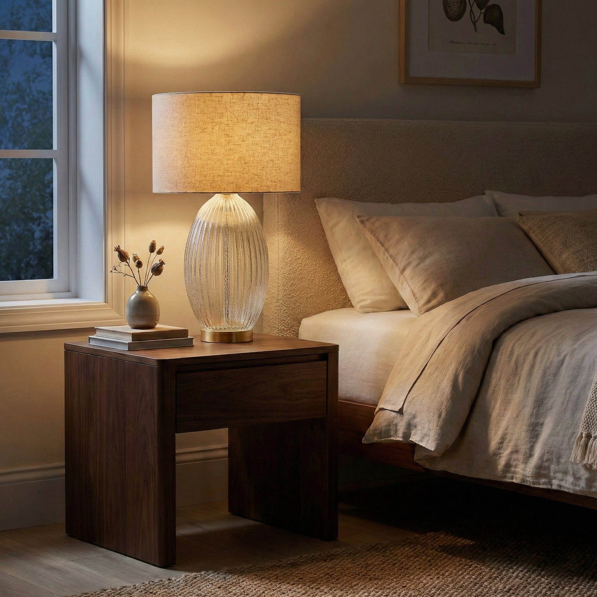 Aurora Ribbed Glass Table Lamp | Golden Base & Large Polyester Shade | MidinMod
