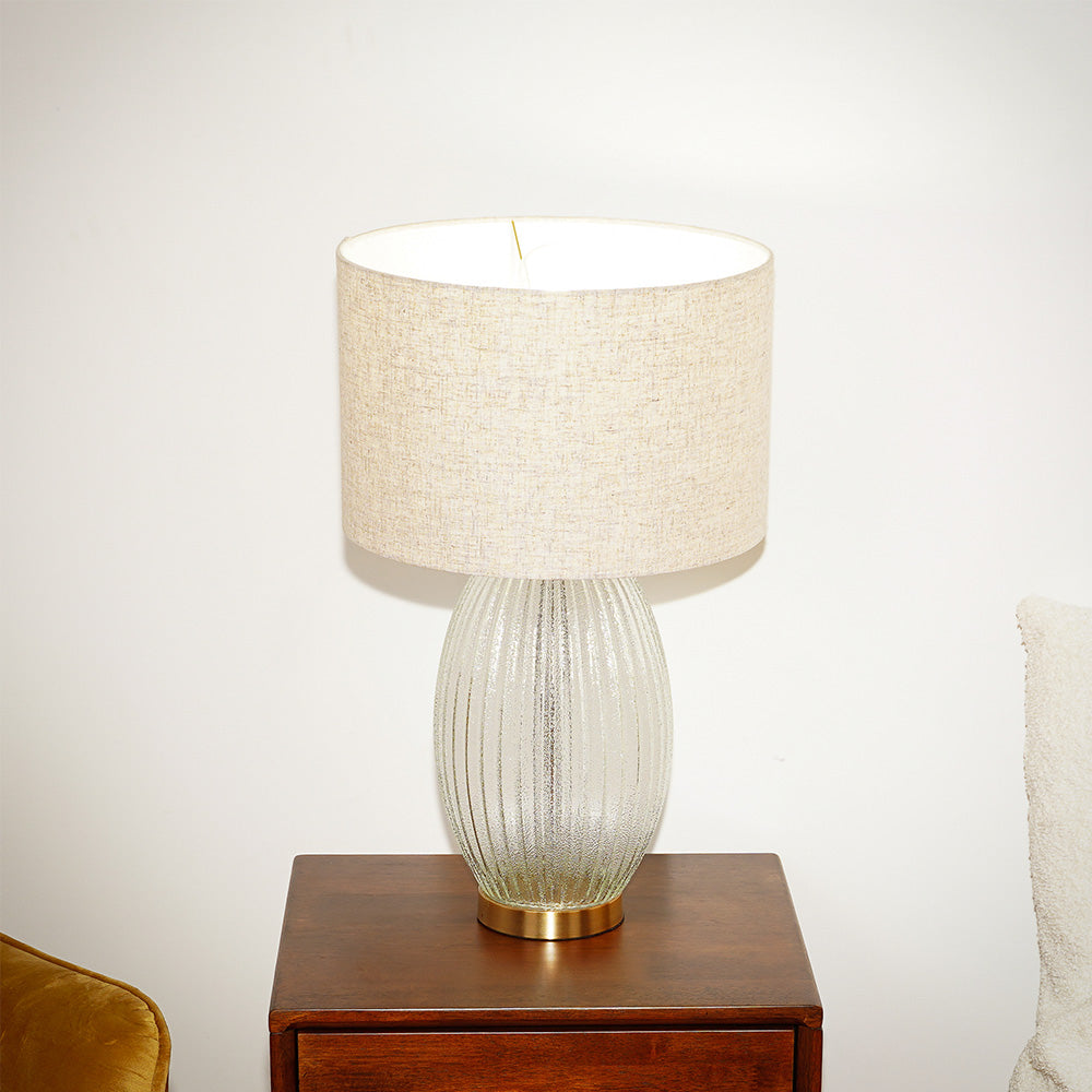 Aurora Ribbed Glass Lamp Base Clear  Table Lamp Large Linen Shade