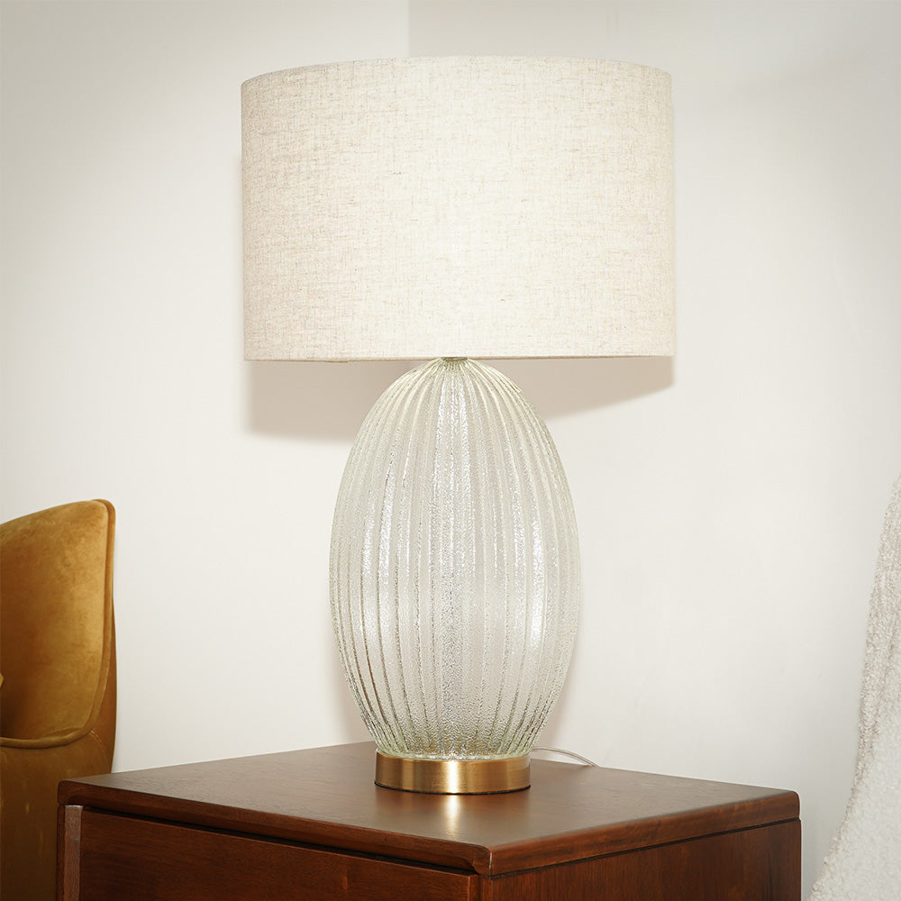 Aurora Ribbed Glass Lamp Base Clear  Table Lamp Large Linen Shade