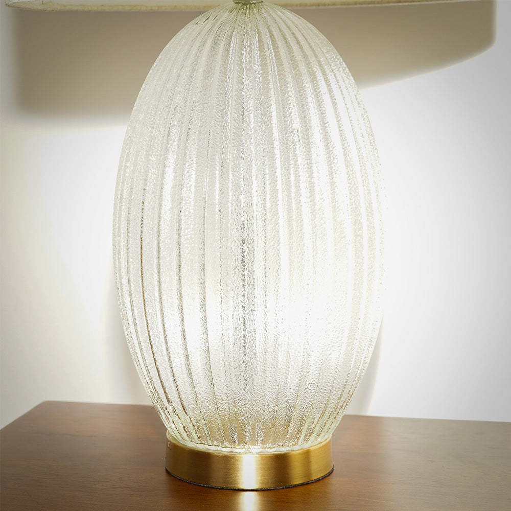 Aurora Ribbed Glass Lamp Base Clear  Table Lamp Large Linen Shade