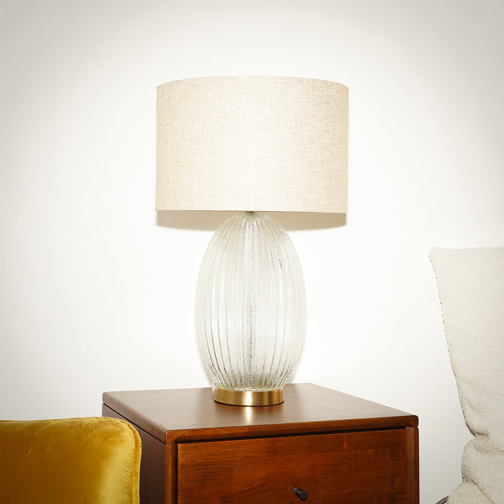 Aurora Ribbed Glass Lamp Base Clear  Table Lamp Large Linen Shade