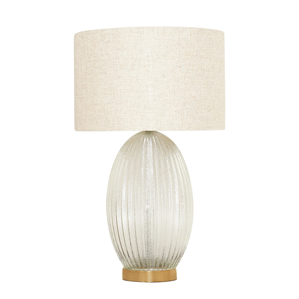 Aurora Ribbed Glass Lamp Base Clear  Table Lamp Large Linen Shade