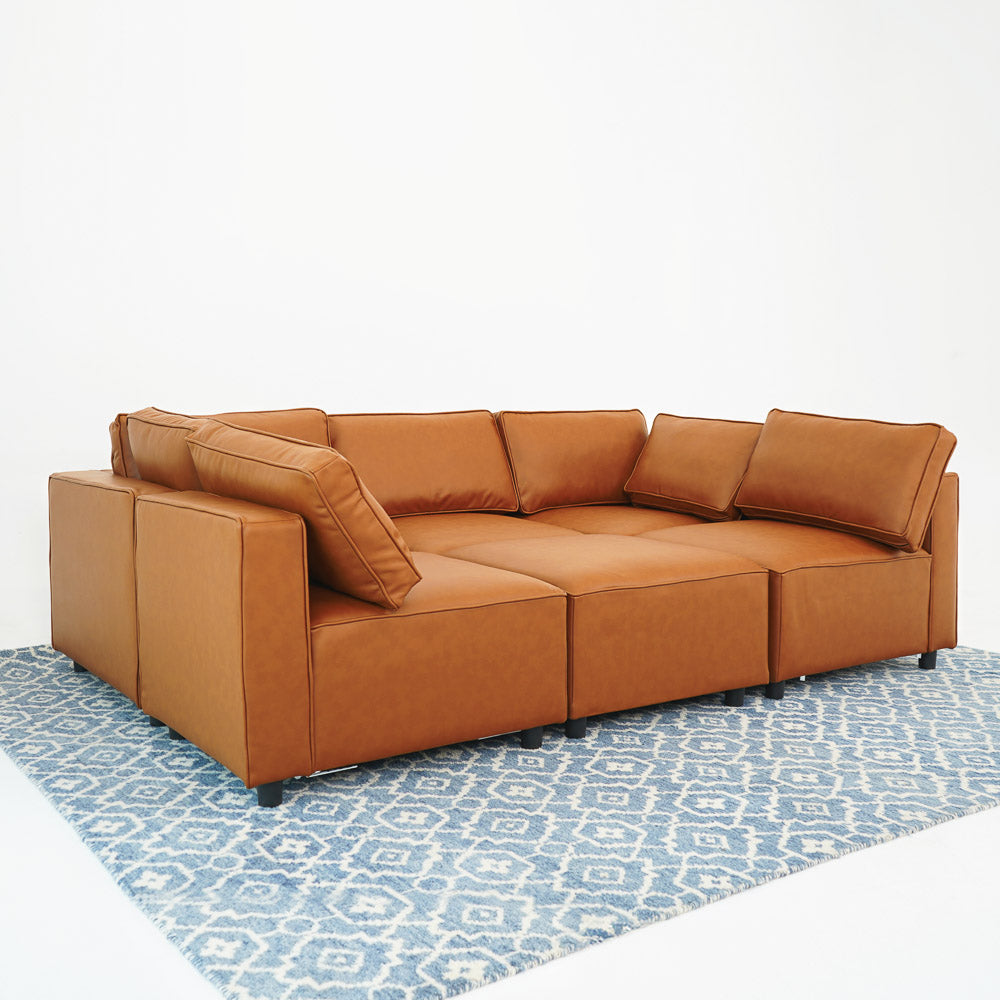 Avery Cognac Vegan Leather Modular Sofa