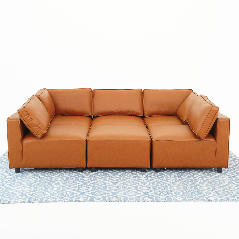 Avery Cognac Vegan Leather Modular Sofa