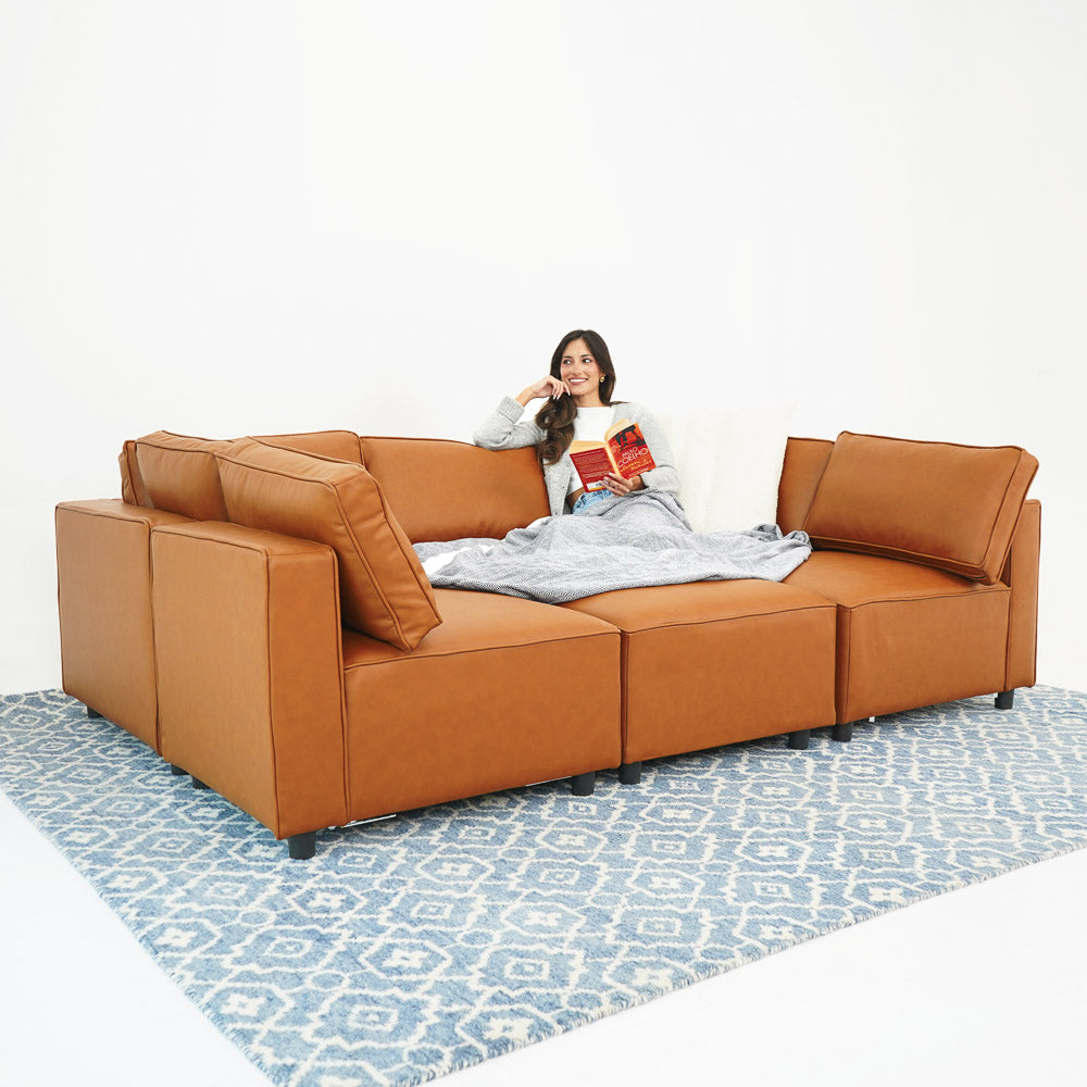 Avery Cognac Vegan Leather Modular Sofa