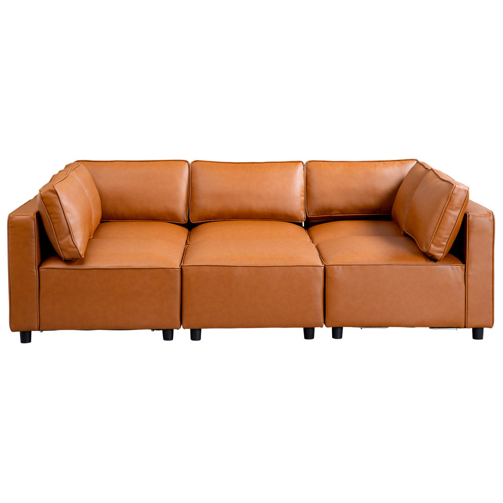 Avery Cognac Vegan Leather Modular Sofa