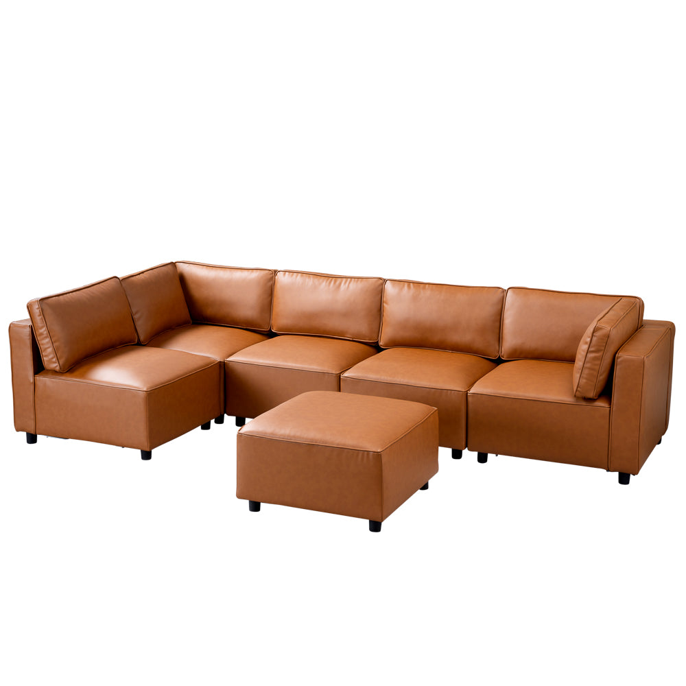 Avery Cognac Vegan Leather Modular Sofa - MidinMod