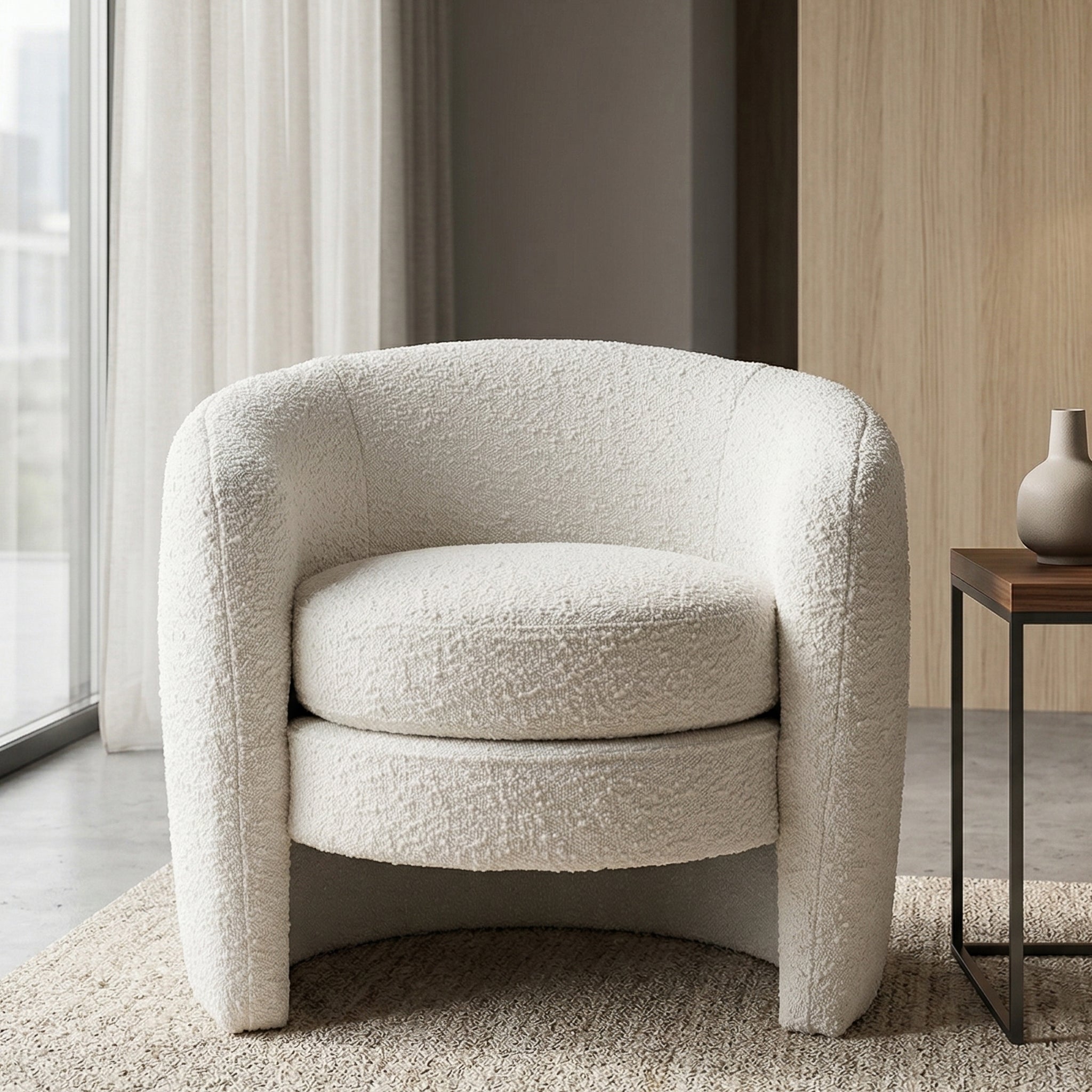 Axis White Boucle Lounge Chair | Contemporary Minimalist Teddy Fabric | MidinMod 