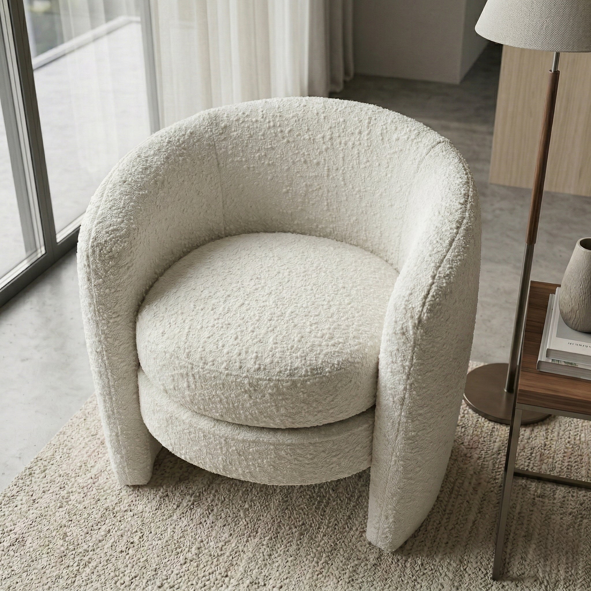 Axis White Boucle Lounge Chair | Contemporary Minimalist Teddy Fabric | MidinMod 