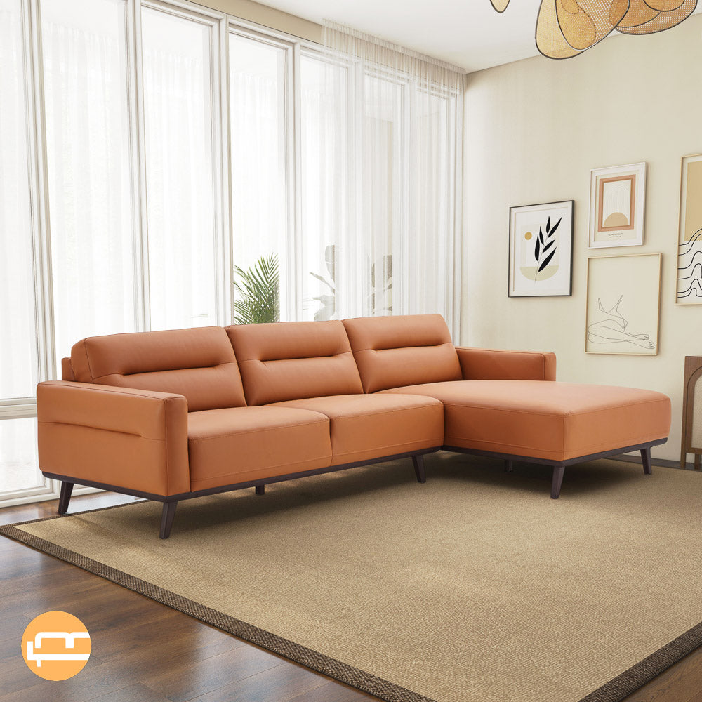 Baltic Sectional Right Cognac Leather Sofa