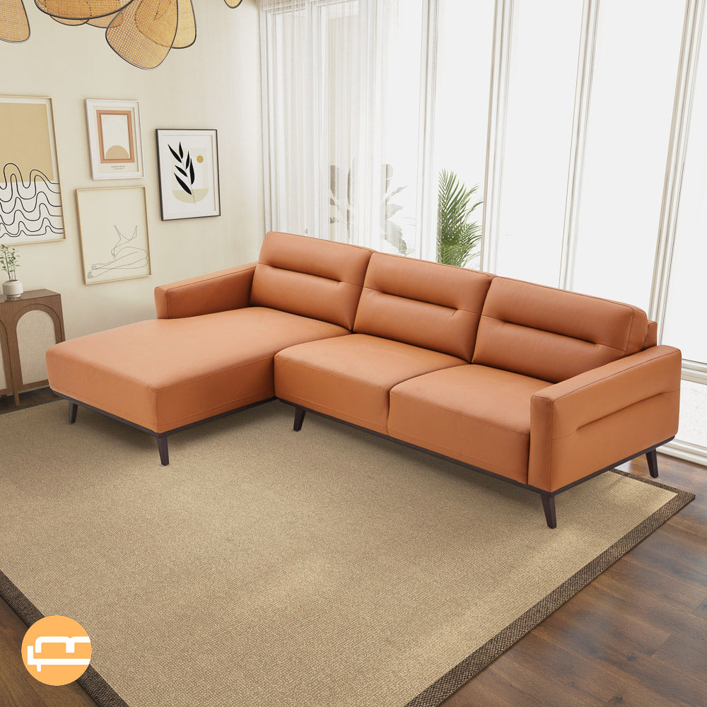 Baltic Sectional Left Cognac Leather Sofa - MidinMod