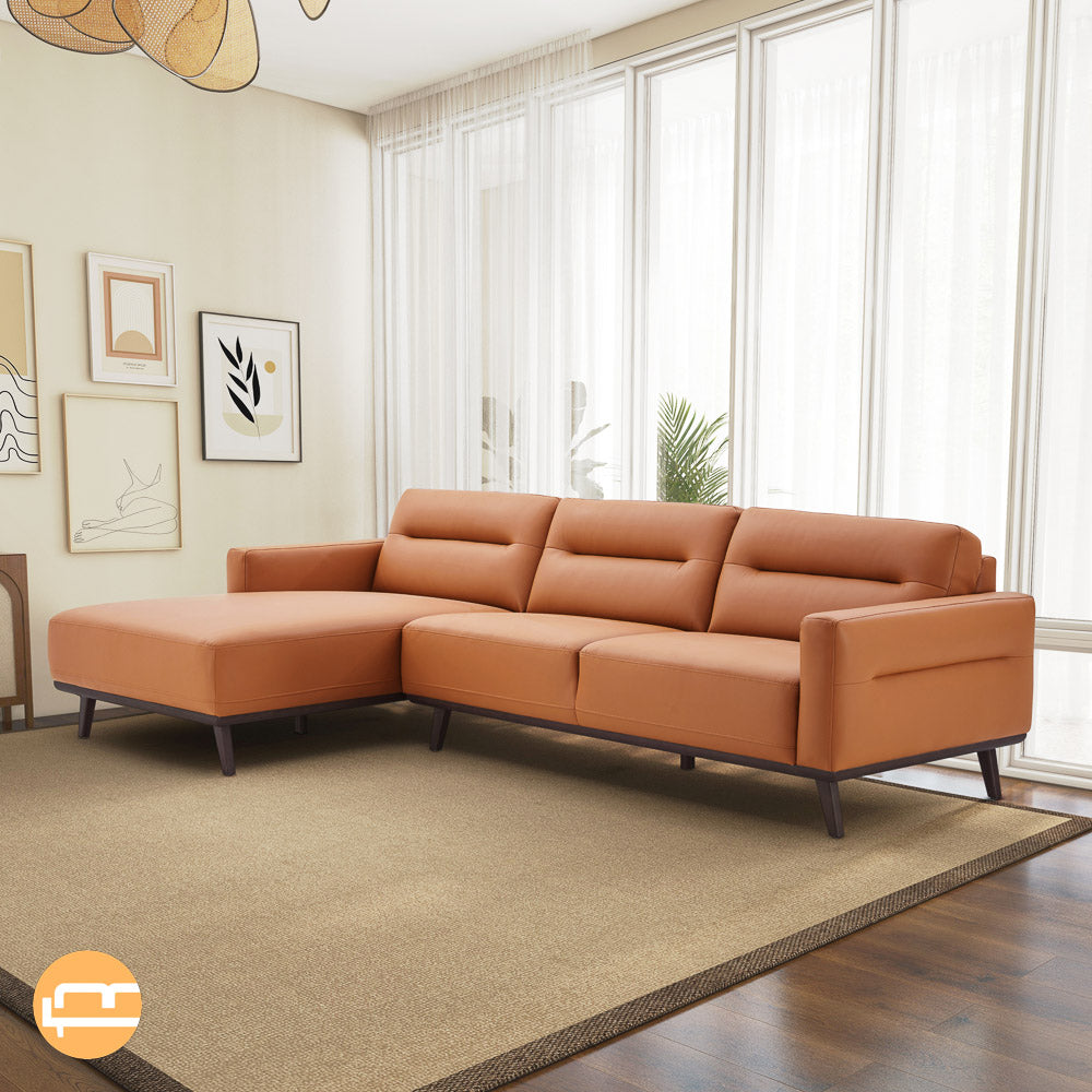 Baltic Sectional Left Cognac Leather Sofa - MidinMod