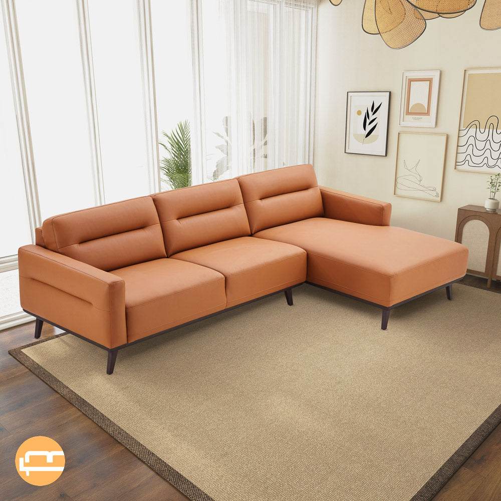 Baltic Sectional Right Cognac Leather Sofa