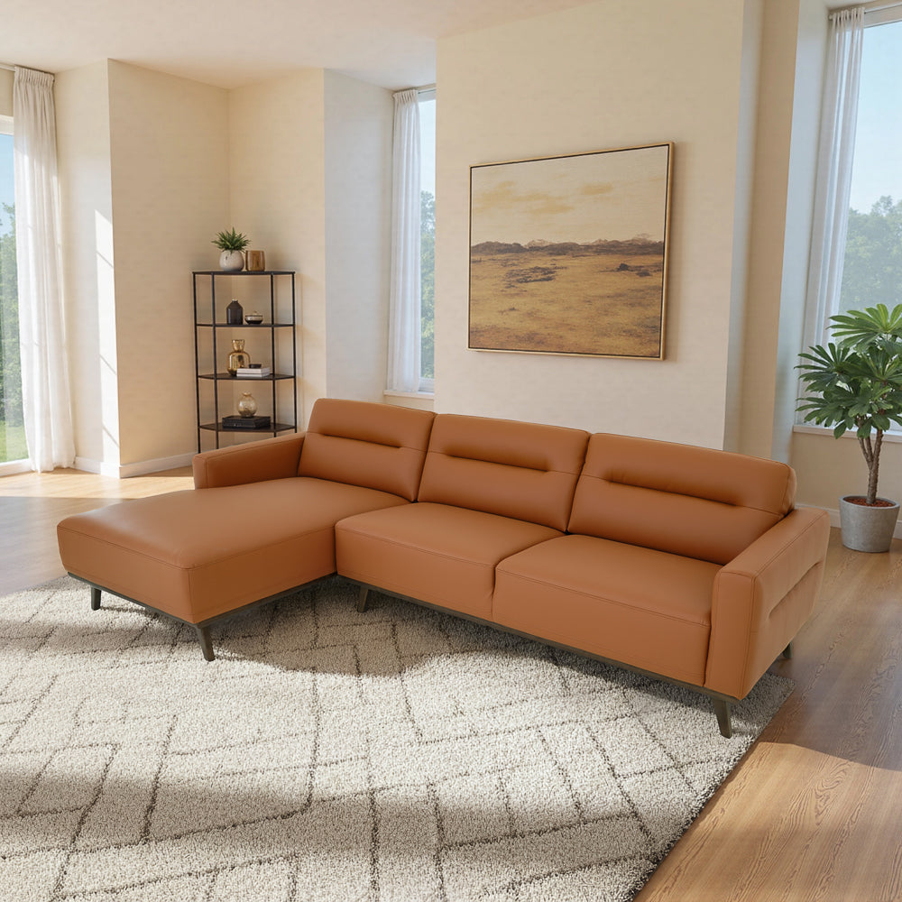 Baltic Sectional Left Cognac Leather Sofa