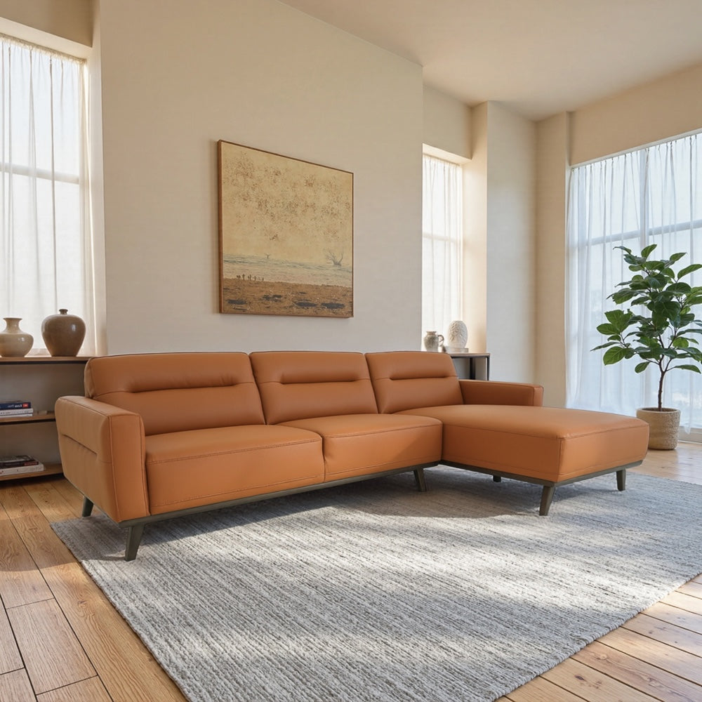 Baltic Sectional Right Cognac Leather Sofa