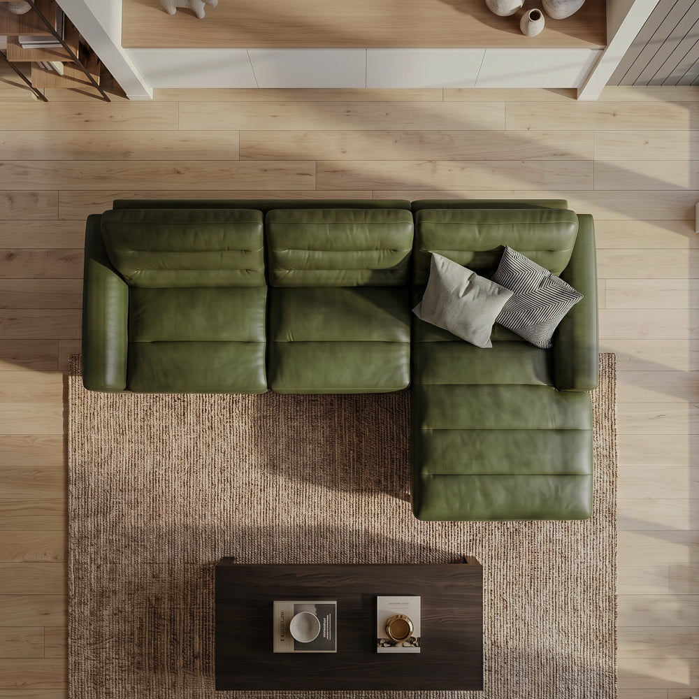 Barton Green Leather Right-Facing Sectional Sofa with Extended Chaise | MidinMod
