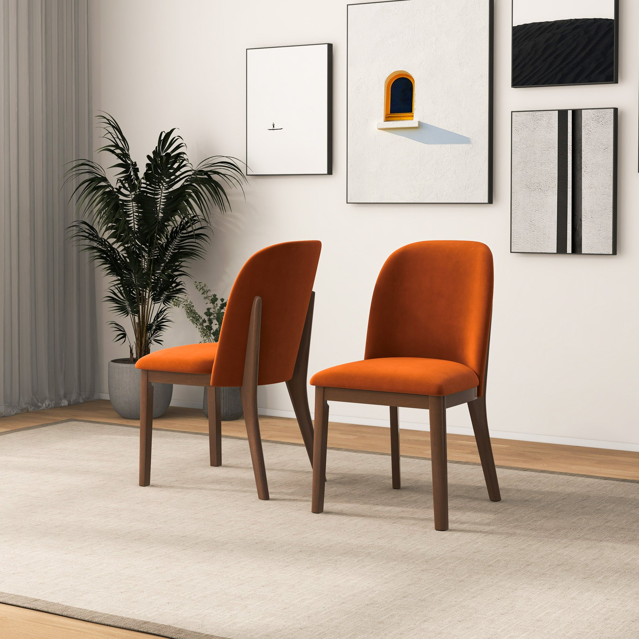Belfast Burnt Orange Velvet Dining Chair Set of 2 - MidinMod