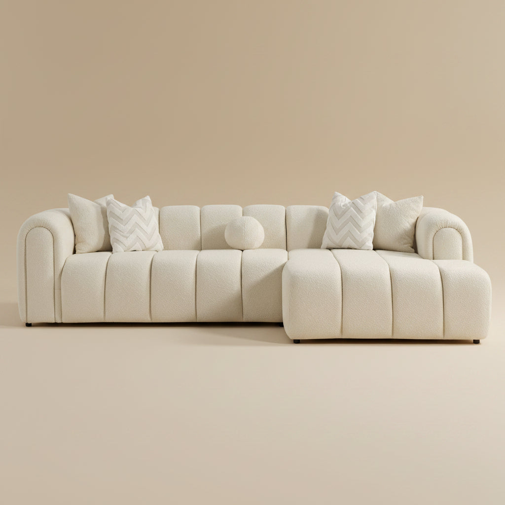 Bella Ivory Boucle Right Sectional Sofa - MidinMod