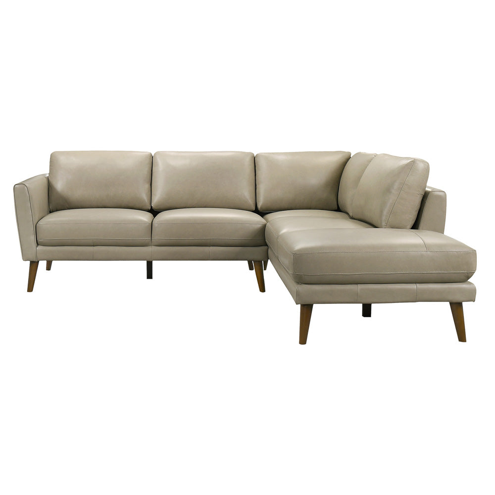 Bexley Beige Leather Sectional Sofa Right Facing Chaise - MidinMod