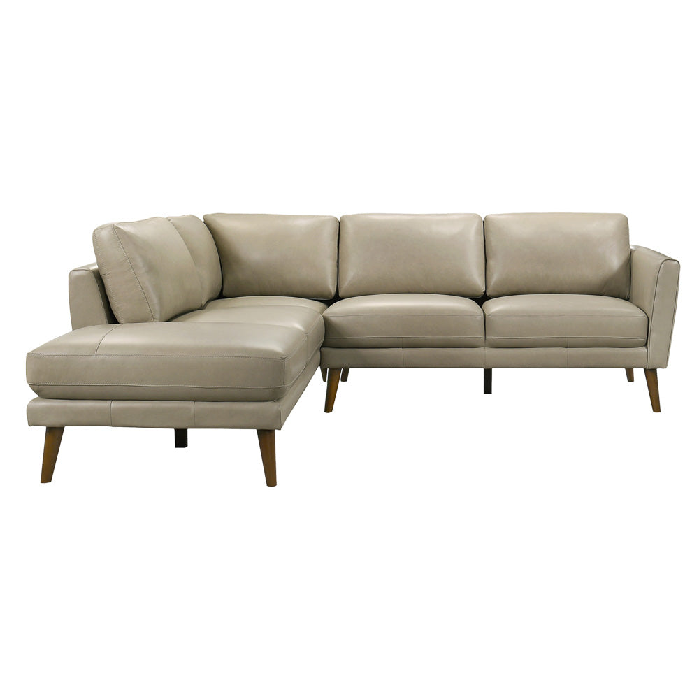 Bexley Beige Leather Sectional Sofa Left Facing Chaise - MidinMod