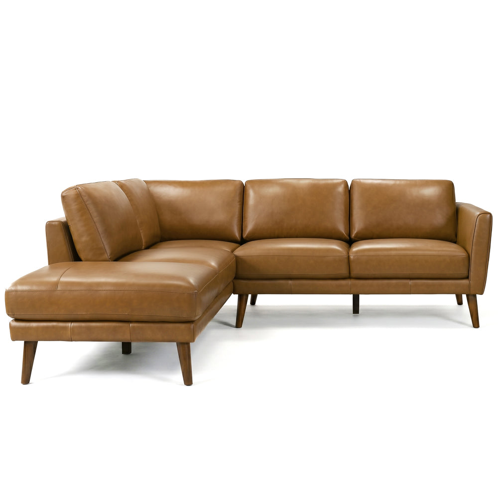 Bexley Genuine Leather L-Shaped Pillow Back Sectional Sofa | MidinMod