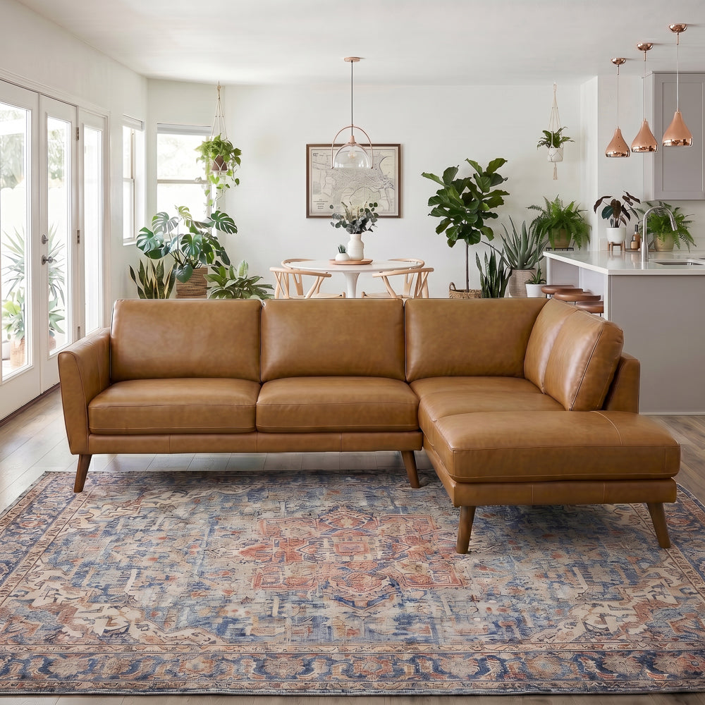 Bexley Genuine Leather L-Shaped Pillow Back Sectional Sofa | MidinMod