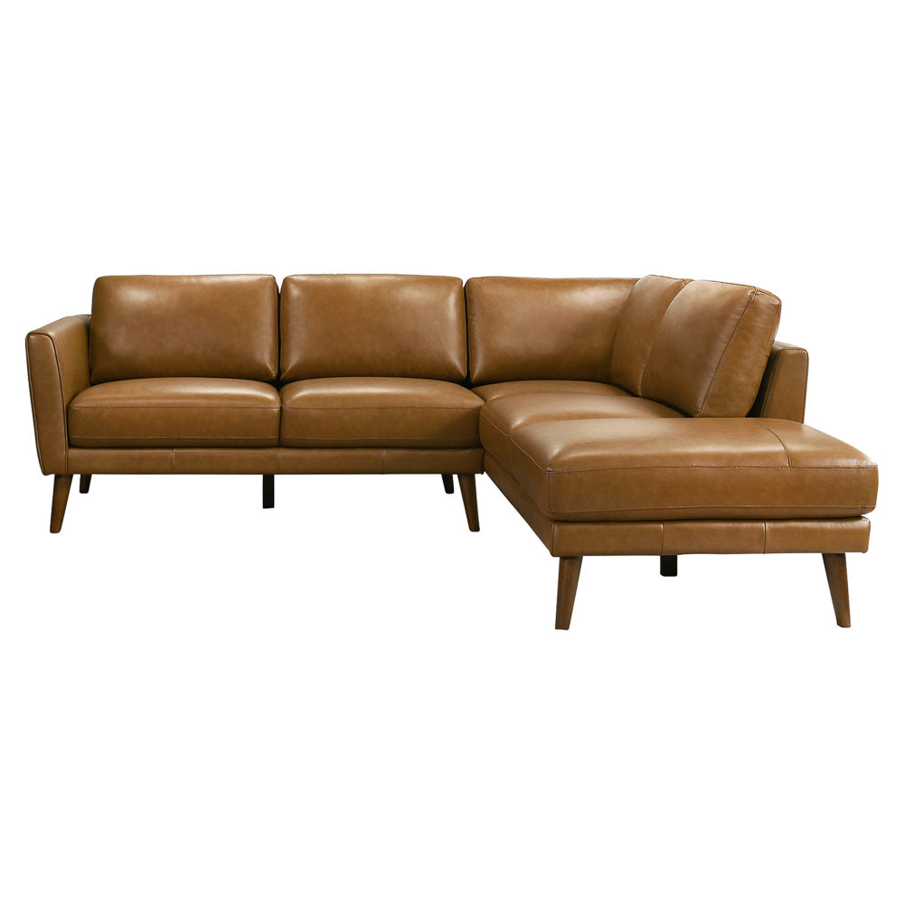 Bexley Tan Leather Sectional Sofa Right Facing Chaise - MidinMod