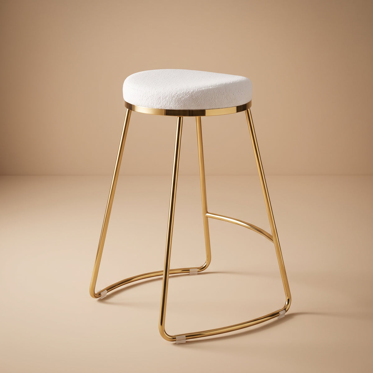 Bissel Mid-Century Modern Beige Boucle Counter Stool with Gold Legs | MidinMod