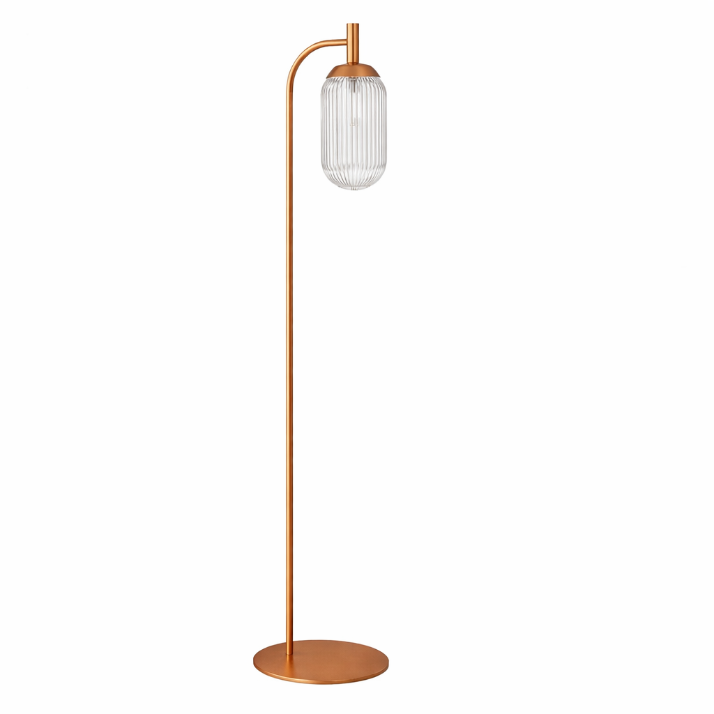 Blaze Arched Floor Lamp in Bronze with Clear Ribbed Glass Shade | MidinMod