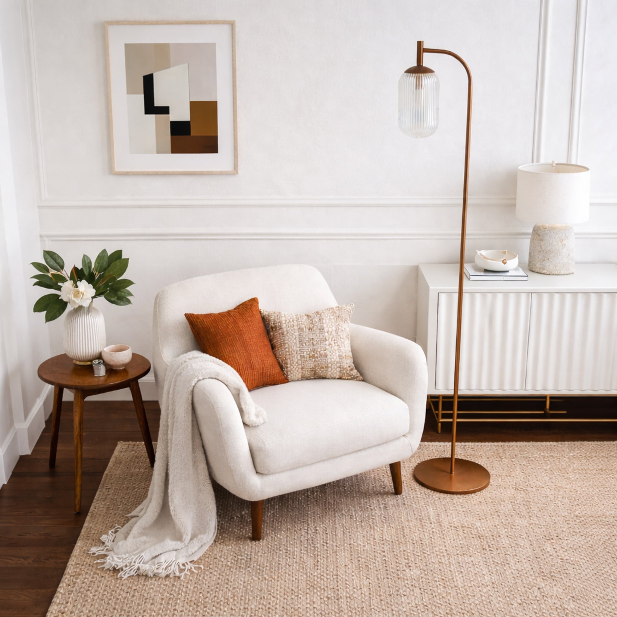 Blaze Arched Floor Lamp in Bronze with Clear Ribbed Glass Shade | MidinMod