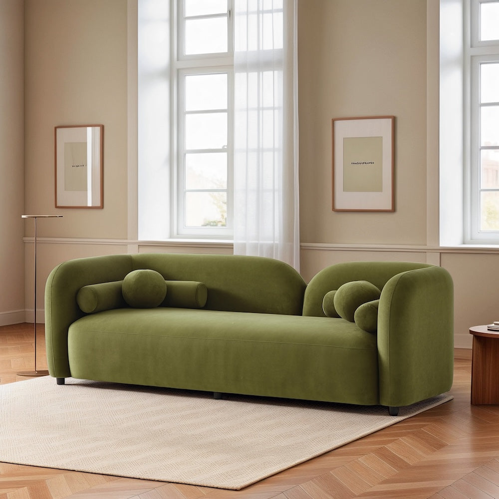 Bodrum Japandi Style Luxury Modern Velvet Fabric Curvy Sofa - MidinMod