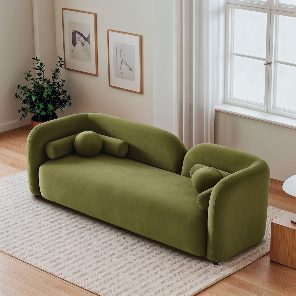 Bodrum Japandi Style Luxury Modern Velvet Fabric Curvy Sofa - MidinMod