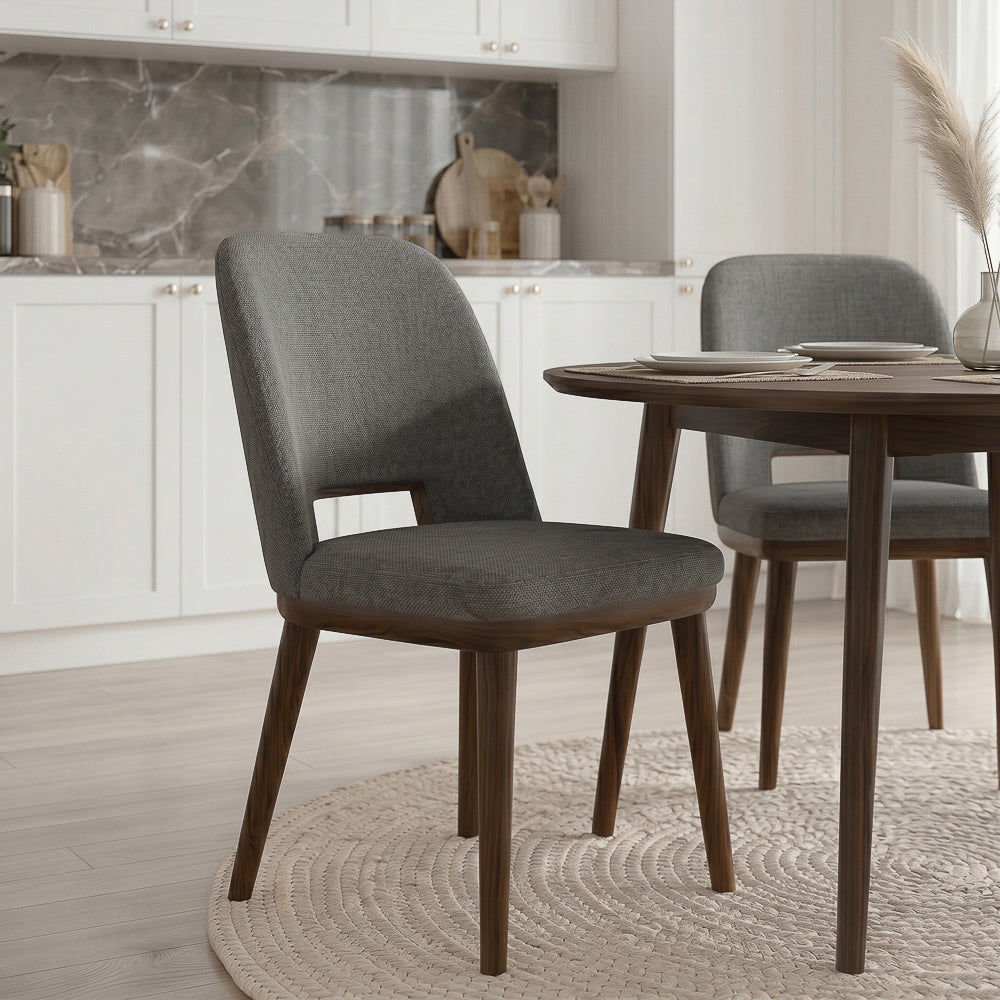 Bonney Dark Grey Fabric Dining Chairs | Modern Mid-Century Solid Wood Side Chairs | MidinMod