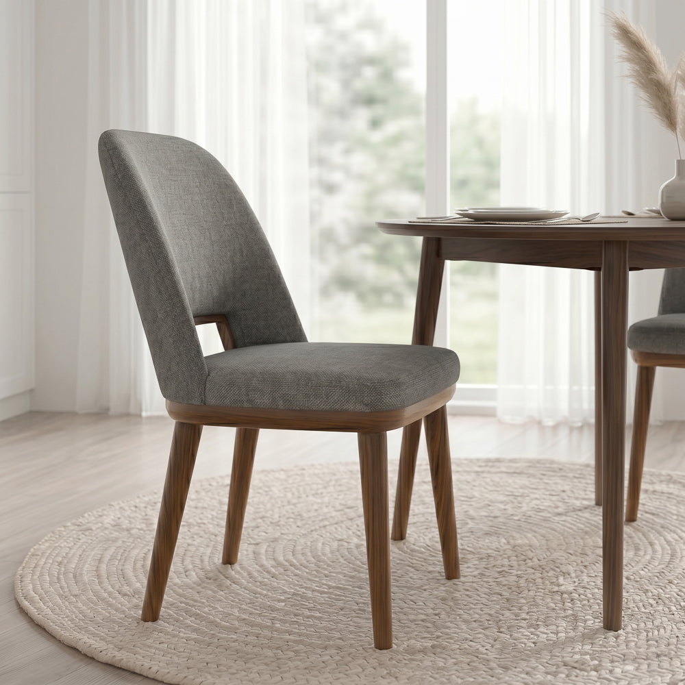 Bonney Light Grey Fabric Dining Chairs | Modern Mid-Century Solid Wood Side Chairs | MidinMod