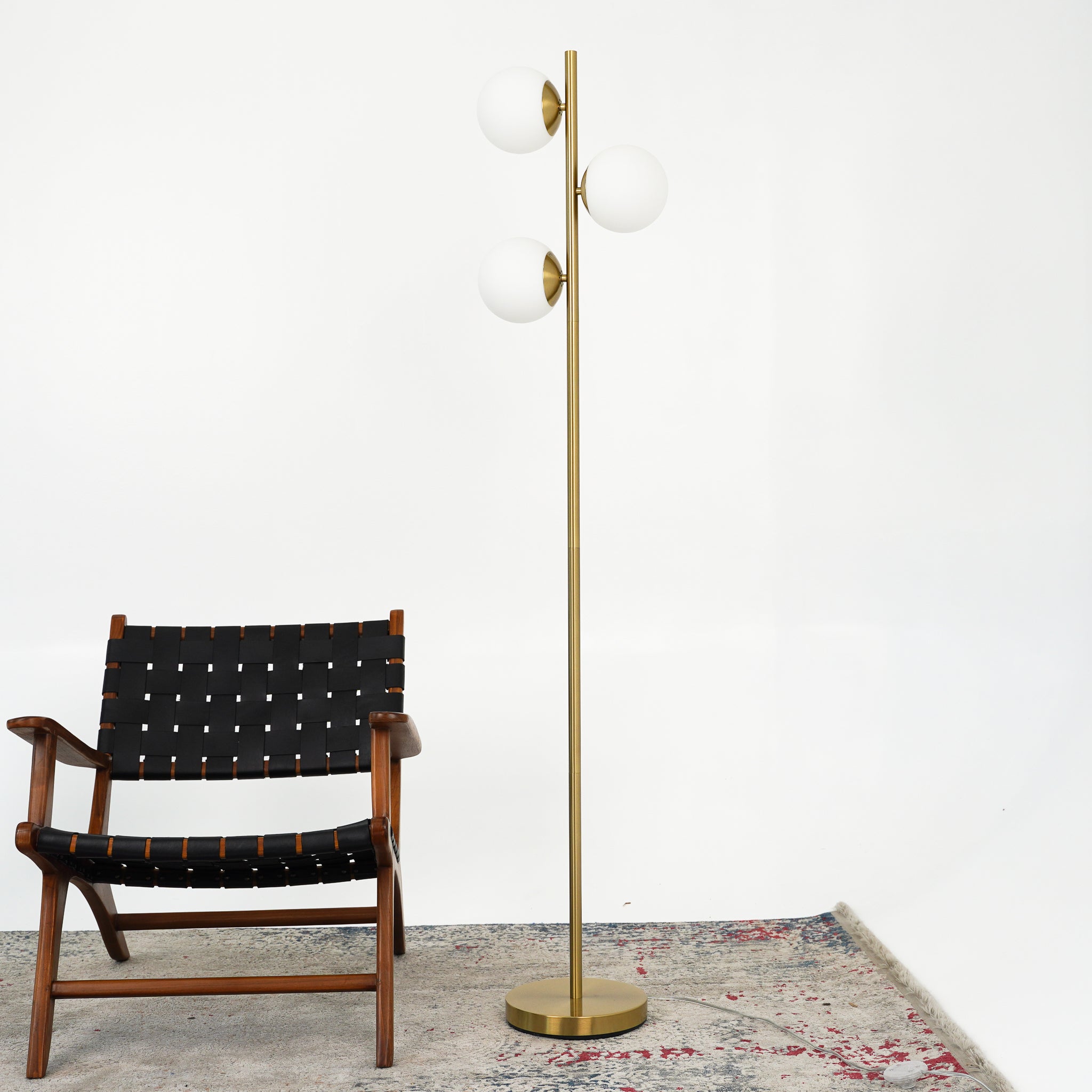 Brilliance Modern Gold Brush Floor Lamp, Opal Glass Shades and Round Metal Base