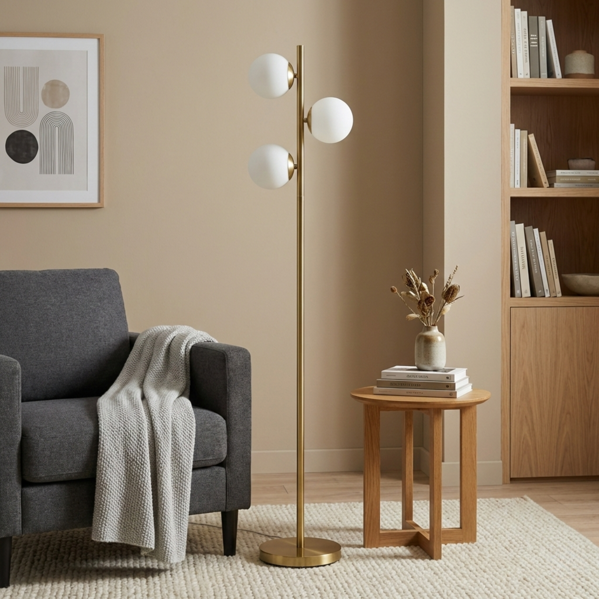 Brilliance Modern Gold Brush Floor Lamp with Opal Glass Shades | MidinMod