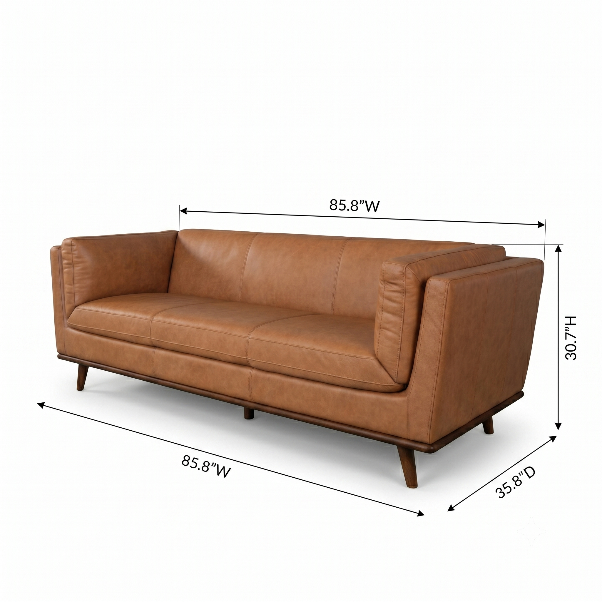 Brooklyn Mid-Century Modern Cognac Genuine Leather Sofa - MidinMod