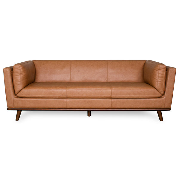 Brooklyn Mid-Century Modern Cognac Genuine Leather Sofa - MidinMod