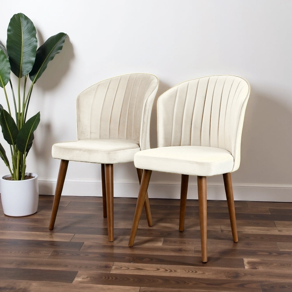 Calvin Dining Chair Set Of 2 - Beige Velvet