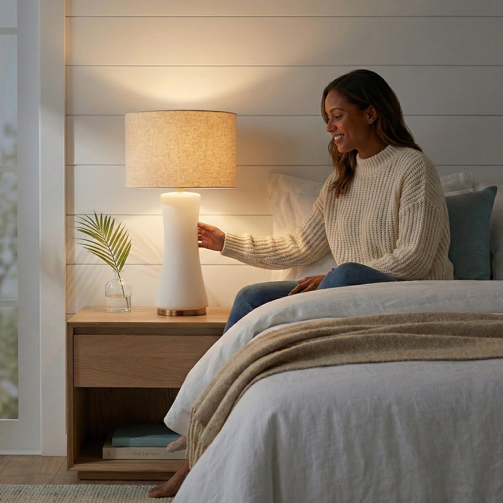 Cascade Glass Table Lamp | Golden Base & Off-White Glass Shade | MidinMod