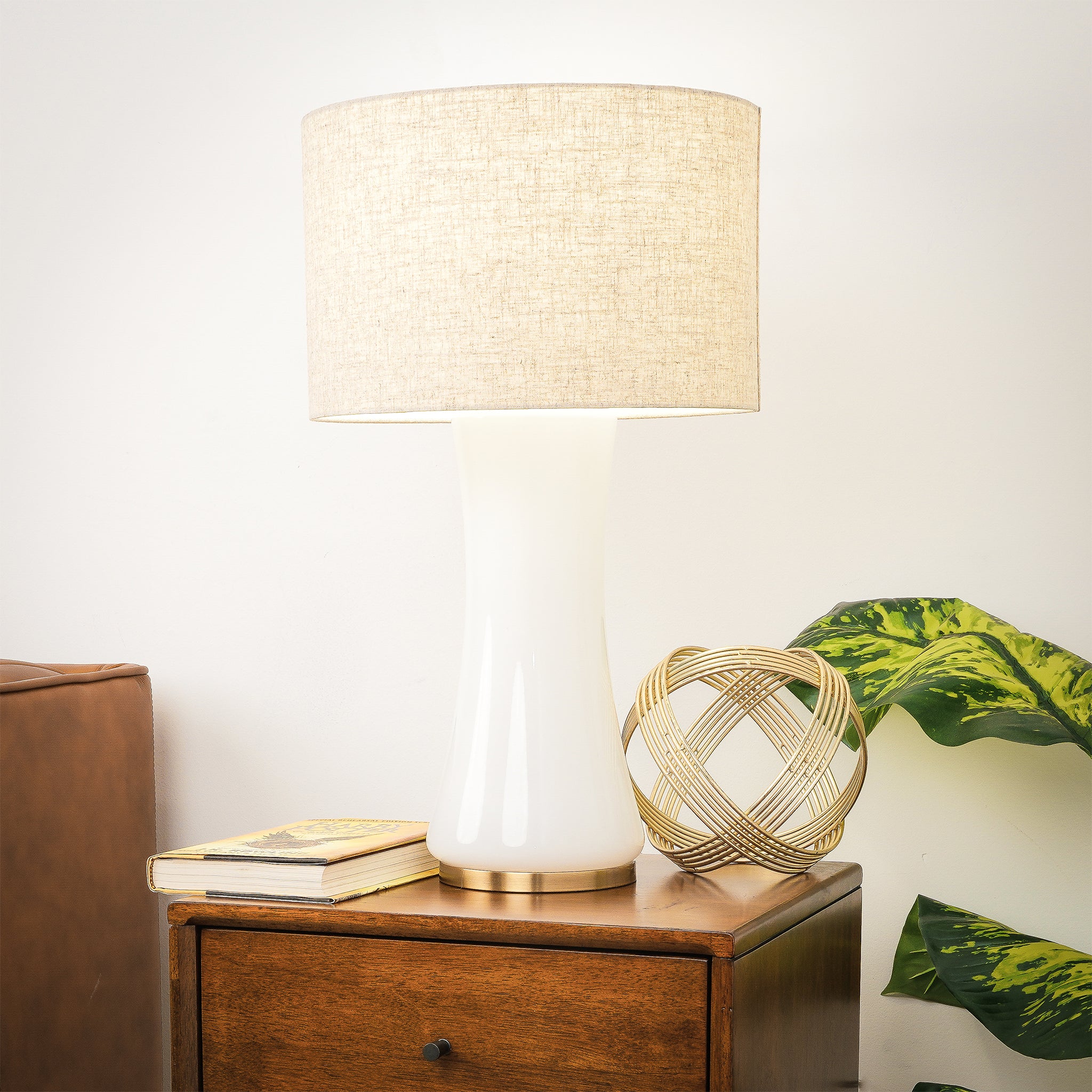 Cascade Glass Lamp Golden Base Off White Glass Table Lamp