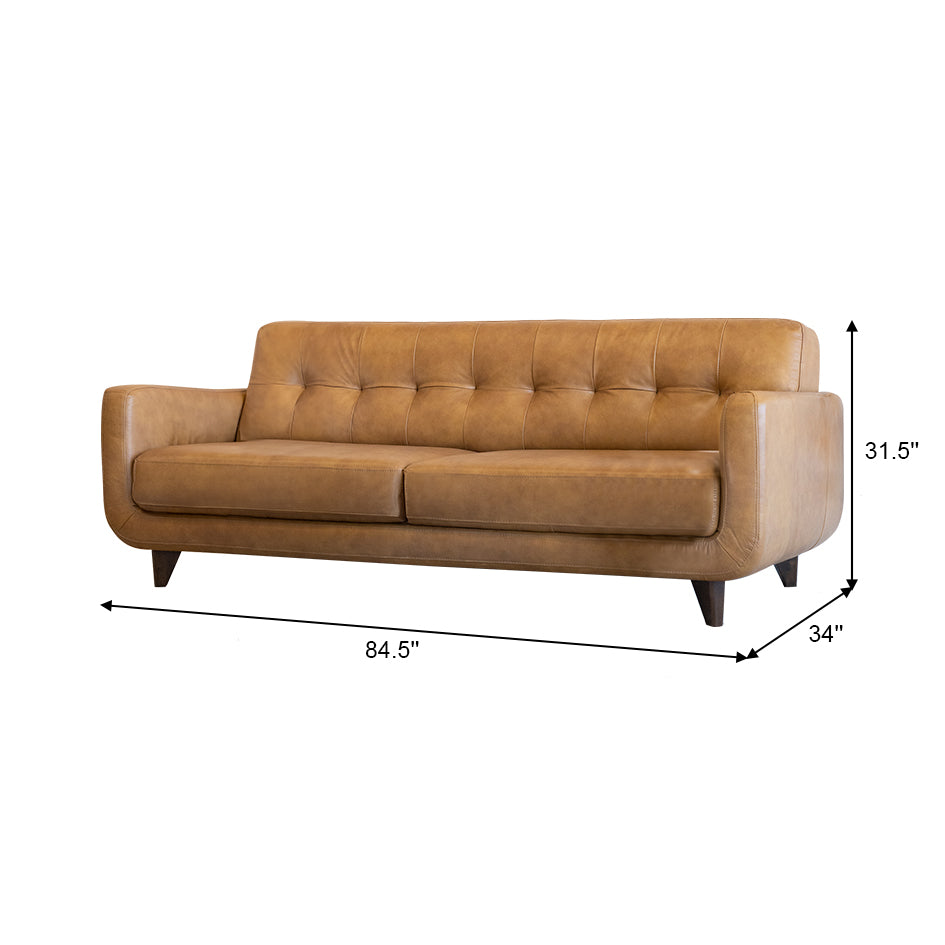 Cassie Mid-Century Modern Genuine Tan Leather Sofa - MidinMod