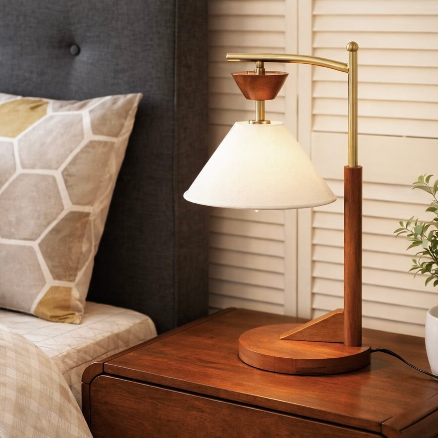 Celestia Table Lamp | Brown Solid Wood & Cone Linen Shade | MidinMod