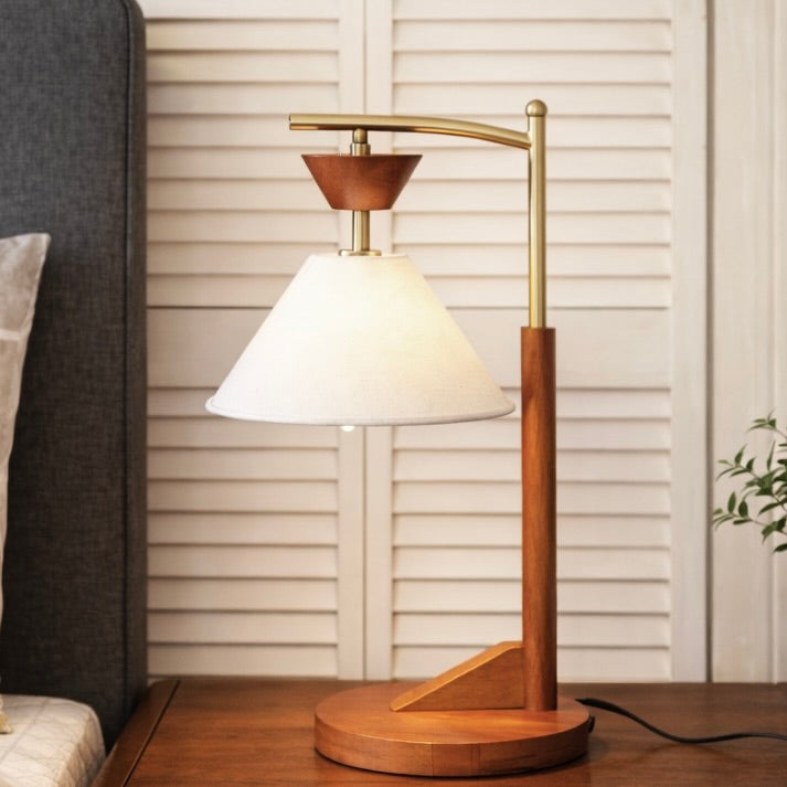 Celestia Table Lamp | Brown Solid Wood & Cone Linen Shade | MidinMod